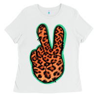 White Orange Leopard Peace Sign Ladies Tee - Jasminsmagicworld