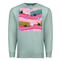 Seafoam Easter School Bus Seamless Pattern Premium Sweatshirt - BundleAndBundleShop