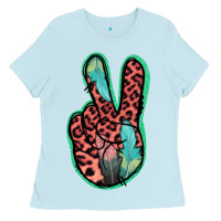 Baby Blue Feather Pink Leopard Peace Sign Ladies Tee - Jasminsmagicworld