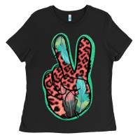 Black Feather Pink Leopard Peace Sign Ladies Tee - Jasminsmagicworld
