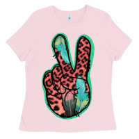 Bubblegum Pink Feather Pink Leopard Peace Sign Ladies Tee - Jasminsmagicworld