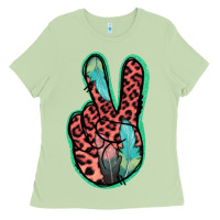 Matcha Feather Pink Leopard Peace Sign Ladies Tee - Jasminsmagicworld