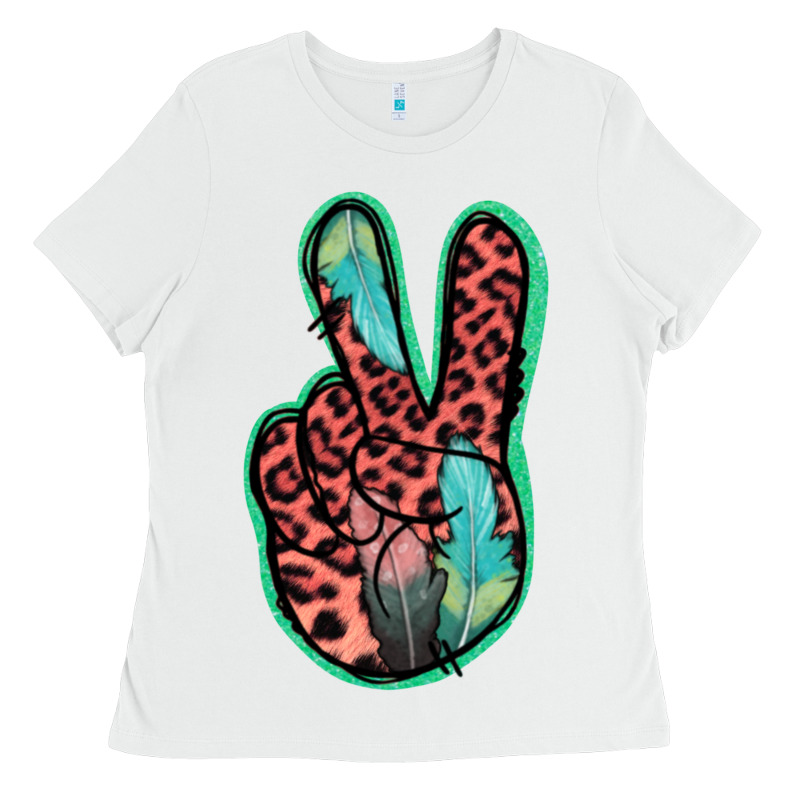 Feather Pink Leopard Peace Sign Ladies Tee by Jasminsmagicworld | Teevron