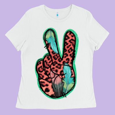 Feather Pink Leopard Peace Sign Ladies Tee Designed By Jasminsmagicworld
