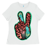 White Feather Pink Leopard Peace Sign Ladies Tee - Jasminsmagicworld