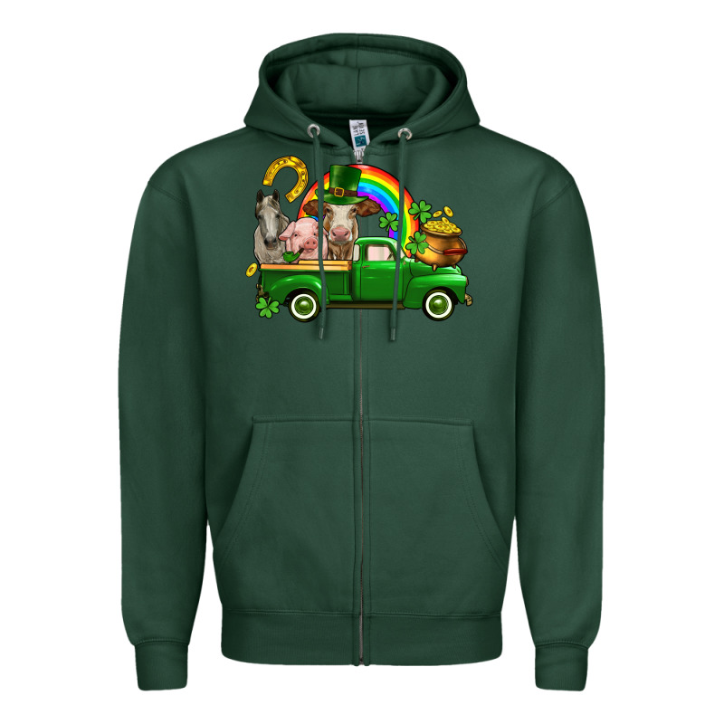 St. Patrick's Day Farm Animals Zipper Hoodie by CowGirlArtShop | Teevron