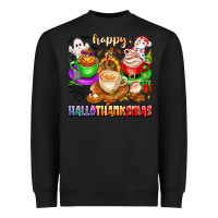 Black happy hallothanksmas coffee cups with ghost turkey Heavyweight Sweatshirt - texasbilliewilder