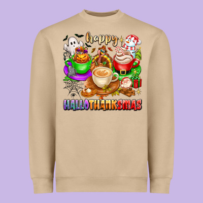 Happy Hallothanksmas Coffee Cups With Ghost Turkey Heavyweight Sweatshirt Designed By Texasbilliewilder