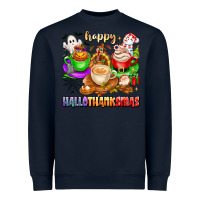 Navy happy hallothanksmas coffee cups with ghost turkey Heavyweight Sweatshirt - texasbilliewilder
