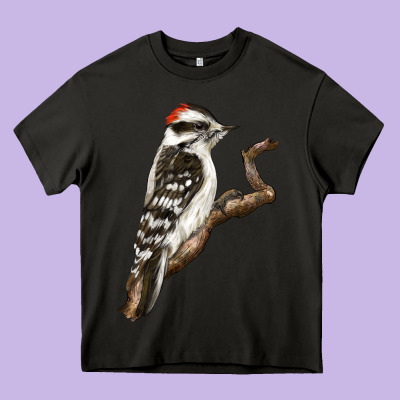 Downy Woodpecker Heavy Core Tee Designed By Lillyallendesigns