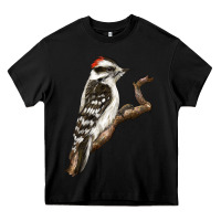 Black Downy Woodpecker Heavy Core Tee - LillyAllenDesigns
