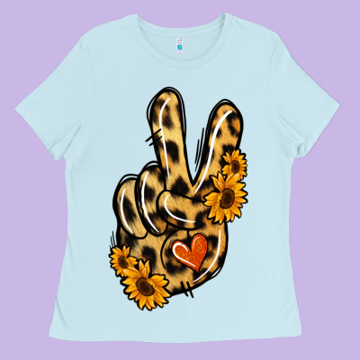 Leopard Sunflower Peace Sign Ladies Tee Designed By Jasminsmagicworld