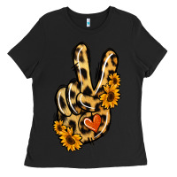 Black Leopard Sunflower Peace Sign Ladies Tee - Jasminsmagicworld