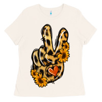 Bone Leopard Sunflower Peace Sign Ladies Tee - Jasminsmagicworld