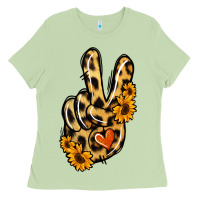 Matcha Leopard Sunflower Peace Sign Ladies Tee - Jasminsmagicworld