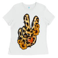 White Leopard Sunflower Peace Sign Ladies Tee - Jasminsmagicworld