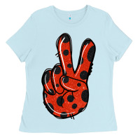 Baby Blue Ladybug Peace Sign Ladies Tee - Jasminsmagicworld