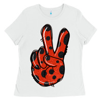 White Ladybug Peace Sign Ladies Tee - Jasminsmagicworld