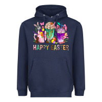 Navy Happy Easter Coffee Cups With Bunny Heavyweight Hoodie - BundleAndBundleShop