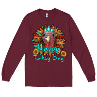 Burgundy happy turkey day sunflower Long Sleeve Tee - RanaPortraitStore