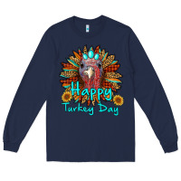 Navy happy turkey day sunflower Long Sleeve Tee - RanaPortraitStore