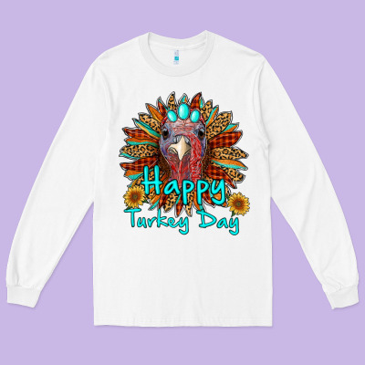 Happy Turkey Day Sunflower Long Sleeve Tee Designed By Ranaportraitstore