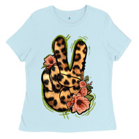 Baby Blue Leopard Floral Peace Sign Ladies Tee - Jasminsmagicworld