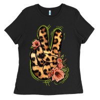 Black Leopard Floral Peace Sign Ladies Tee - Jasminsmagicworld