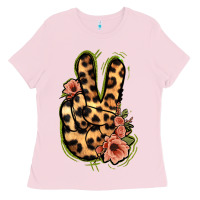 Bubblegum Pink Leopard Floral Peace Sign Ladies Tee - Jasminsmagicworld