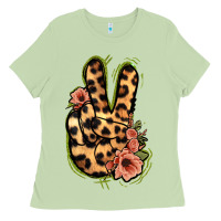 Matcha Leopard Floral Peace Sign Ladies Tee - Jasminsmagicworld