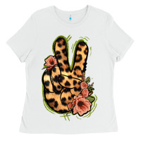 White Leopard Floral Peace Sign Ladies Tee - Jasminsmagicworld