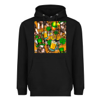 Black St. Patrick's Day Pig With Beer And Shamrock Heavyweight Hoodie - FaDigitalArtStudio