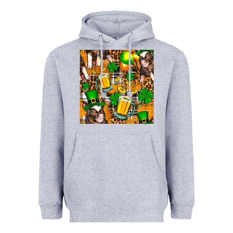 St. Patrick's Day Pig With Beer And Shamrock Heavyweight Hoodie by FaDigitalArtStudio | Teevron