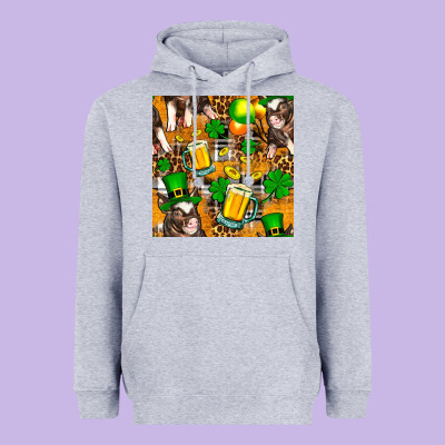 St. Patrick's Day Pig With Beer And Shamrock Heavyweight Hoodie Designed By Fadigitalartstudio