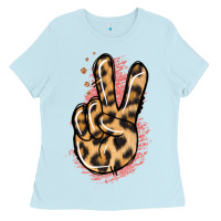 Baby Blue Pink Glitter Leopard Peace Sign Ladies Tee - Jasminsmagicworld