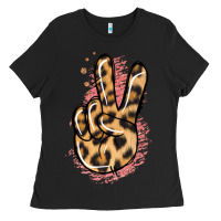 Black Pink Glitter Leopard Peace Sign Ladies Tee - Jasminsmagicworld