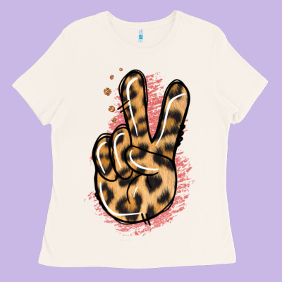 Pink Glitter Leopard Peace Sign Ladies Tee Designed By Jasminsmagicworld