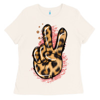 Bone Pink Glitter Leopard Peace Sign Ladies Tee - Jasminsmagicworld