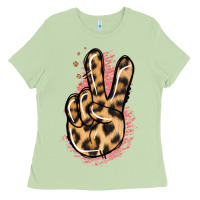 Matcha Pink Glitter Leopard Peace Sign Ladies Tee - Jasminsmagicworld