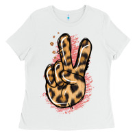 White Pink Glitter Leopard Peace Sign Ladies Tee - Jasminsmagicworld