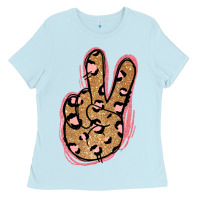 Baby Blue Gold Glitter Pink Leopard Peace Sign Ladies Tee - Jasminsmagicworld