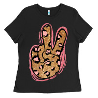 Black Gold Glitter Pink Leopard Peace Sign Ladies Tee - Jasminsmagicworld