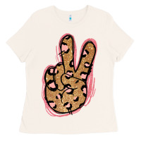 Bone Gold Glitter Pink Leopard Peace Sign Ladies Tee - Jasminsmagicworld