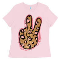 Bubblegum Pink Gold Glitter Pink Leopard Peace Sign Ladies Tee - Jasminsmagicworld