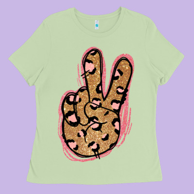 Gold Glitter Pink Leopard Peace Sign Ladies Tee Designed By Jasminsmagicworld