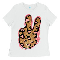 White Gold Glitter Pink Leopard Peace Sign Ladies Tee - Jasminsmagicworld