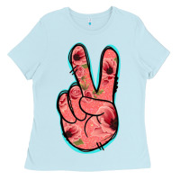 Baby Blue Pink Floral Glitter Peace Sign Ladies Tee - Jasminsmagicworld