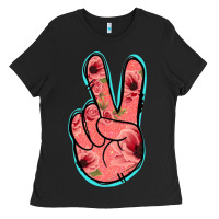 Black Pink Floral Glitter Peace Sign Ladies Tee - Jasminsmagicworld
