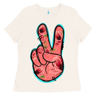 Bone Pink Floral Glitter Peace Sign Ladies Tee - Jasminsmagicworld