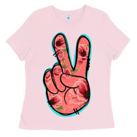 Bubblegum Pink Pink Floral Glitter Peace Sign Ladies Tee - Jasminsmagicworld